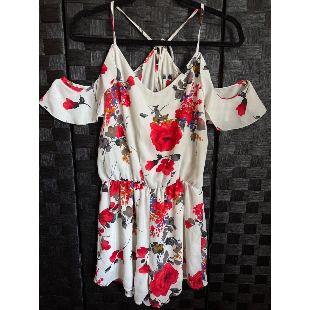 Fab'rik Romper Women Large Floral Cold Shoulder Ruffle Sleeve Open Back Boho